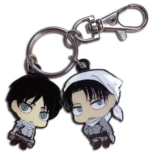 Attack on Titan – SD Eren & Levi Cleaning Outfits Metal Keychain