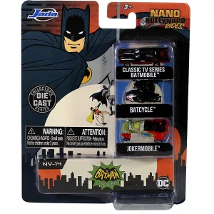 1966 Batman 1.65" Scale Nano Hollywood Rides: Batmobile, Batcycle, Jokermobile Die-Cast Vehicles